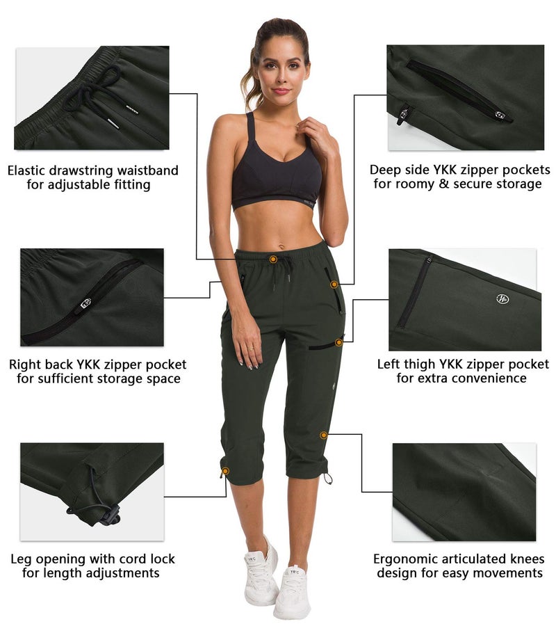 ChinFun Women's Outdoor Quick Dry Pants Breathable Water-Resistant UPF50+ Camping Hikking Capri Pants Army Green M - Image 2